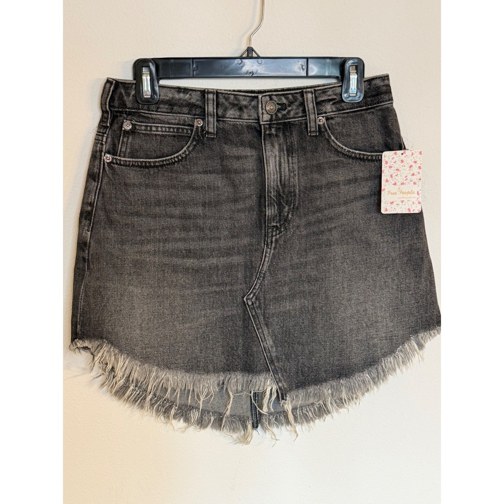 Free People We The Free Distressed Denim Mini Skirt Faded Black Sz 27/29 NWT - Picture 3 of 4